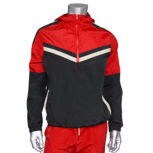 Ensemble de survêtement décontracté et tendance pour homme, coupe-vent uni, veste à capuche zippée en polyester/coton, 2 pièces, logo personnalisé - Product Image 2