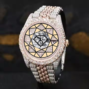 Montre de luxe entièrement pavée de diamants de laboratoire, mouvement à quartz, cadran en acier, bracelet bicolore, design hip-hop, pour un usage quotidien - Product Image 1