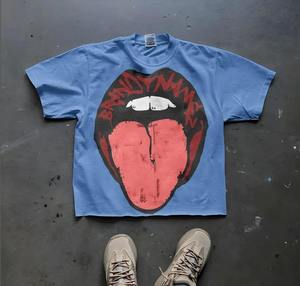 Camiseta de algodón extragrande para hombre al por mayor, con efecto desgastado, lavado ácido, apliques bordados, logo frontal, ropa transpirable para hombre - Product Image 2