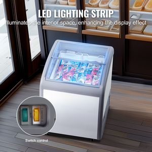 Congelatore orizzontale commerciale da 5,4 piedi cubi con vetrina per gelato e mobiletto per gelato con coperchio in vetro mobile per ristoranti - Product Image 5