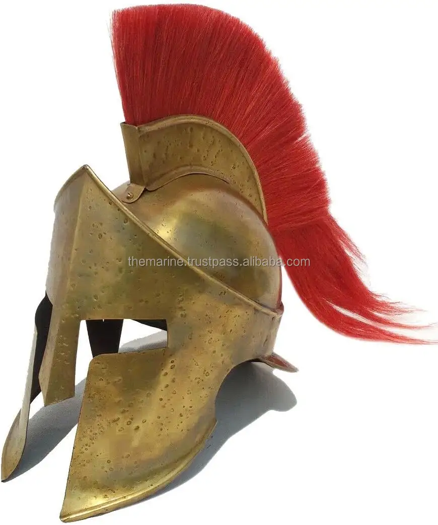 Medieval 300 King Leonidas Greek Spartan Roman Helmet With Red Long Hair Plume Men's Spartan Warrior Head wear Costume