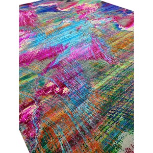 Tapis moderne abstrait noué à la main - Tapis de sol coloré à poils ras en mélange de soie et de laine haute densité pour salon - Product Image 3