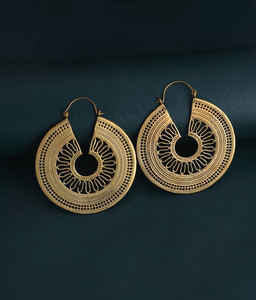 Handmade Gold Intricate Filigree <b>Hoop</b> Earrings <b>Large</b> Tribal Boho Statement Jewelry Women - Product Image 3
