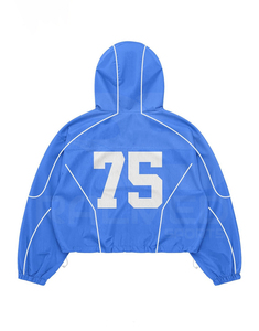 Blue Hooded Tracksuit Set Full Sleeve Zipper Sporty Jogger Loose Fit Breathable Polyester/Nylon Adult Unisex Spring Wear - Product Image 3