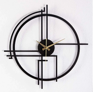 Creative abstract linear black metal wall <b>clock</b> brings a sharp contemporary artistic look, available at wholesale prices. - Product Image 1