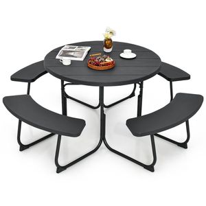 Conjunto de Mesa y Bancos para Picnic en Jardín al Aire Libre para 8 Personas con Orificio para Sombrilla - Product Image 2