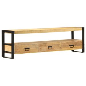 Soporte de TV de Madera de Mango Sólida Negra con Acero con Recubrimiento en Polvo, Madera Natural y Diseño Elegante - Product Image 1