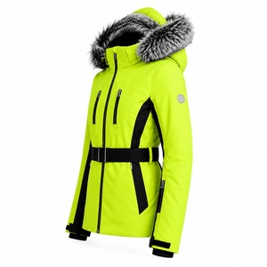 Veste de ski imperméable tendance pour femmes, vert vif, avec capuche en fourrure et ceinture ajustable, isolation synthétique, technologie Gore-Tex - Product Image 2