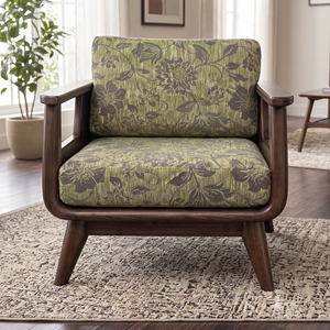 Fauteuil d'appoint en bois de style Mid-Century Modern avec revêtement en mousse polyester florale pour salon et mobilier de maison - Product Image 4
