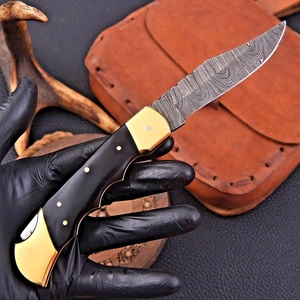 Couteau pliant à lame fixe en acier Damas fait main avec manche en Micarta et étui en cuir – Couteaux Viking utilitaires haut de gamme - Product Image 3
