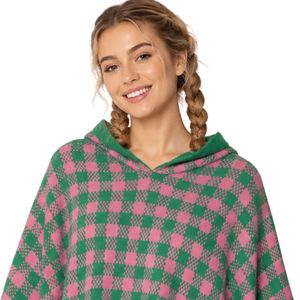 Pink Green Checkerboard Cape Shawl Soft Warm Fashion <b>Wrap</b> Women Casual Winter Poncho Style Outerwear Accessory Elegant Pattern - Product Image 5