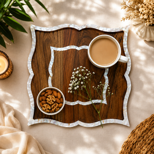 Luxury Mother of Pearl Inlay Serving Tray Set with Coasters | Resin Craft Ramadan Eid Home Decor Decorative Tableware <b>Gift</b> - Product Image 2