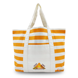 Sac fourre-tout en jute rayé orange et blanc, sac à bandoulière de plage |   Sac fourre-tout réutilisable et écologique pour les courses et les voyages, avec poche avant et longue poignée - Product Image 3