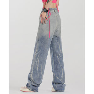 กางเกงยีนส์เดนิมทรงตรงหลวมสำหรับผู้ชาย คุณภาพสูง ผลิตตามสั่ง (OEM) ผ้าฝ้าย 100% ซักแบบวินเทอร์วอช พร้อมคุณสมบัติแห้งเร็วและเป็นมิตรกับสิ่งแวดล้อม - Product Image 2