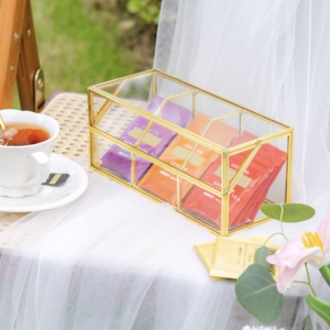 Wholesale Glass Gold <b>Tea</b> Bag Organizer Storage <b>Box</b> with 3 Compartments Christmas Gift for <b>Tea</b> Lovers - Product Image 4