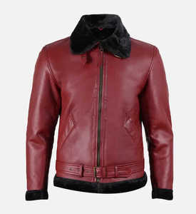 Custom <b>Mens</b> Winter <b>Shearling</b> Leather Jacket Thick Warm Faux Fur Lined Aviator Bomber <b>Coat</b> Wholesale B3 Flight Jacket - Product Image 1