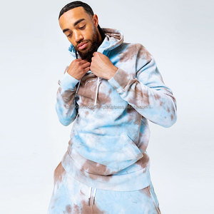 Usine en gros hommes Tye Dye personnalisé 100% coton sweats à capuche Fitness fabrication broderie hommes à capuche ensembles courts - Product Image 3