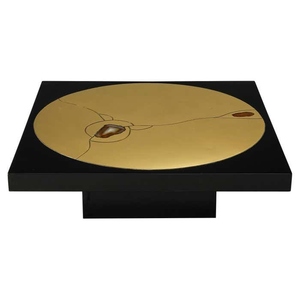 Mesa de centro cuadrada de lujo de latón y ágata, diseño italiano moderno, con incrustaciones de disco de latón dorado, de alta gama. - Product Image 4