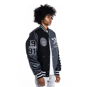 เสื้อแจ็คเก็ตวาร์ซิตี้คุณภาพสูง ปี 2025 ปักลายเชนิลล์ขนสัตว์ โลโก้แบบกำหนดเอง แขนหนังวินเทจ สำหรับผู้ชาย สไตล์เบสบอลฤดูหนาว - Product Image 3