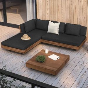 Sofá Seccional de Madera de Teca Moderno para Exteriores, Conjunto de Sofás Minimalistas en Forma de L para Patio, Villa, Resort y Jardín - Product Image 1