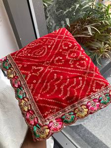 Écharpe en Chiffon Fendy Rouge Traditionnelle Indienne et Pakistanaise pour Femmes, Broderie, Séchage Rapide, Toutes Saisons - Product Image 3