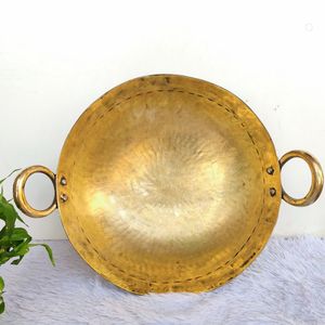 Handmade Pure Brass Kadahi With Dual Handle For Home Kitchen Cookware <b>Pot</b> Stovetop <b>Cooking</b> Durable Round Kadahi - Product Image 5