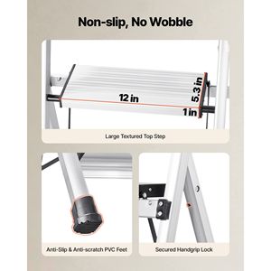 Scala Portatile in Alluminio a 3 Gradini con Pedale Antiscivolo e Impugnatura Confortevole, Sgabello Pieghevole con Capacità di 150 Kg - Product Image 3