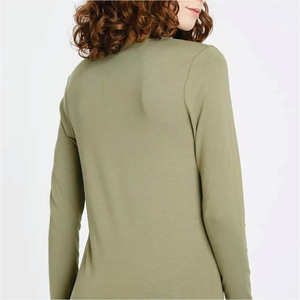 T-shirt pour femme à manches courtes vert olive, col rond, coupe classique, en coton biologique non tissé, décontracté, respirant, avec logo, écologique - Product Image 3