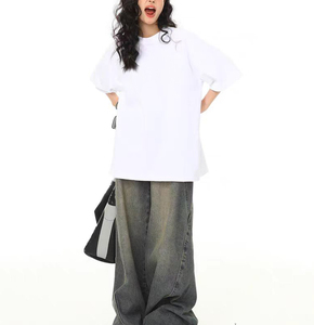 Camiseta Blanca Oversize de Algodón para Mujer, Estilo Minimalista Casual, Top de Moda con Hombros Caídos - Product Image 4