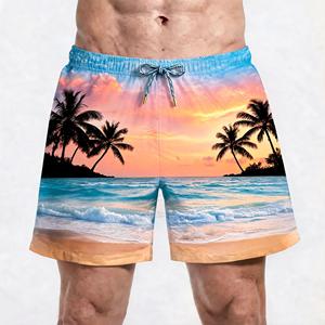 Shorts de Baño para Hombre, Estampado Floral, Secado Rápido, Cintura Media, Cordón Ajustable, Casual, 100% Poliéster, Tejido de Punto - Product Image 2