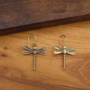 Wholesale Vintage <b>Gold</b> Dragonfly <b>Earrings</b> for Women, Brass Insect Drop <b>Earrings</b>, Boho Animal Jewelry, Fashion Hook <b>Dangle</b> - Product Image 1