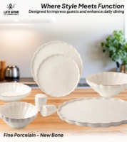 Service de table de luxe 29 pièces en porcelaine fine avec motif élégant de branches d'arbre et bordures dorées