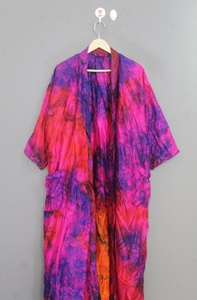 Women Silk Breathable Knee-Length Kimono Robe Floral Print Vintage <b>Wrap</b> Three Quarter Sleeve Drawstring Closure Summer Night - Product Image 5