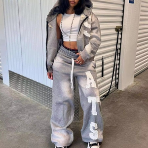 ชุดวอร์มมีซิปชุดวอร์มกางเกงแบบเรียงซ้อนปักลาย - Product Image 5