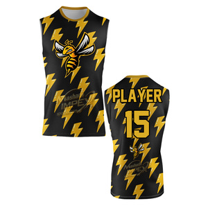 Ensemble de maillot de basketball d'hiver personnalisé par sublimation, avec sac à dos et short, motif abeille et éclair noir et jaune, unisexe adulte, respirant et à séchage rapide - Product Image 3