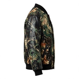 Chaqueta Varsity con Estampado por Sublimación, Mangas de Cuero Negro y Cierre de Botones a Presión para Ropa de Calle Masculina - Product Image 3
