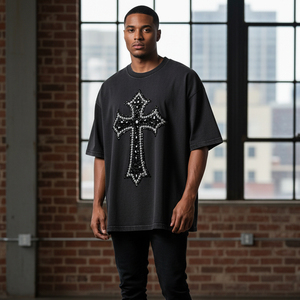 Wholesale Direct Rhinestone T <b>Shirt</b> Factory Custom Hotfix Diamond Pattern Mens Tee Heavy Knit Streetwear Fashion Tops - Product Image 5