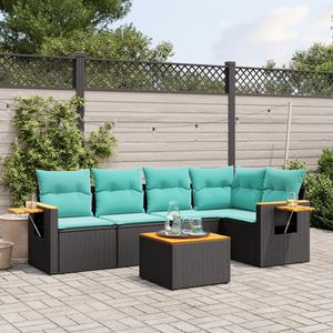 Juego de sofás de patio de ratán sintético negro de 6 piezas con cojines, muebles de exterior exclusivos para EE. UU. - Product Image 1