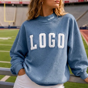Sudadera Vintage de Talla Grande para Mujer, 100% Algodón, Cuello Alto, Logotipo Personalizado con Parche, Bordado en el Cuello, Estilo Pullover - Product Image 1