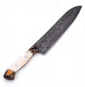 Couteau de chef artisanal en acier Damas de 8 pouces avec manche en os et bois, personnalisable OEM - Product Image 1