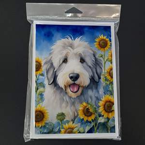 Old English Sheepdog in Sunflowers Tarjetas de felicitación Pack 8 Tarjetas de nota en blanco con sobres A7 Diseño caprichoso Tamaño 5x7 - Product Image 3