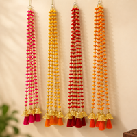 Guirlande décorative colorée Art Déco perlée à suspendre à la porte, avec clochettes dorées et pompons, pour Diwali, anniversaire, mariage, décoration intérieure