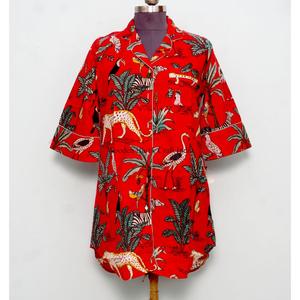 เสื้อเชิ้ตผ้าฝ้ายอินเดียทำมือสำหรับผู้หญิง แต่งเข็มขัดผูกเอว กระดุมตกแต่ง เรียบง่าย หวาน ทรงเอไลน์ สไตล์ Y2K ชุดลำลองสไตล์ชาติพันธุ์ ทันสมัย - Product Image 1