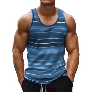 Débardeur tricoté rayé pour homme, col rond, décontracté, respirant, gilet de fitness, t-shirt sans manches pour l'entraînement estival - Product Image 4