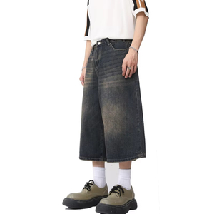 Shorts en jean tricoté mi-long pour homme, coupe droite, décontracté, haute qualité, coupe-vent, couleur unie, vente en gros - Product Image 4