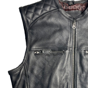 Men's Black <b>Leather</b> Sleeveless Breathable <b>Biker</b> <b>Vest</b> with Zipper Pockets All Seasons Motorcycle Wear - Product Image 4