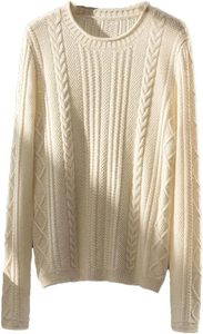 Women's Cream <b>Cable</b> Knit Pullover Sweater Crew Neck Long Sleeve Winter Knitted Sweater Anti-Pilling Solid Color Regular Fit - Product Image 1