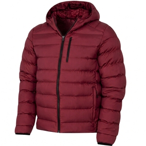 Manteau d'hiver à capuche pour homme, couleur bordeaux, en polyester, fermeture éclair, coupe classique - Product Image 1