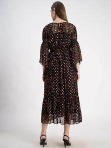 Floral Print Chiffon Midi <b>Dress</b> With <b>Flutter</b> <b>Sleeves</b> V-Neck A-Line Loose Fit Casual Spring Unity Luxure Womens Summer Casual - Product Image 3