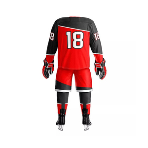 Uniforme de Hockey sobre Hielo Personalizado con Impresión por Transferencia de Calor, Unisex, Rojo y Negro, Cuello en V, Sin Mangas, Jersey y Pantalones de Poliéster que Absorben la Humedad - Product Image 2